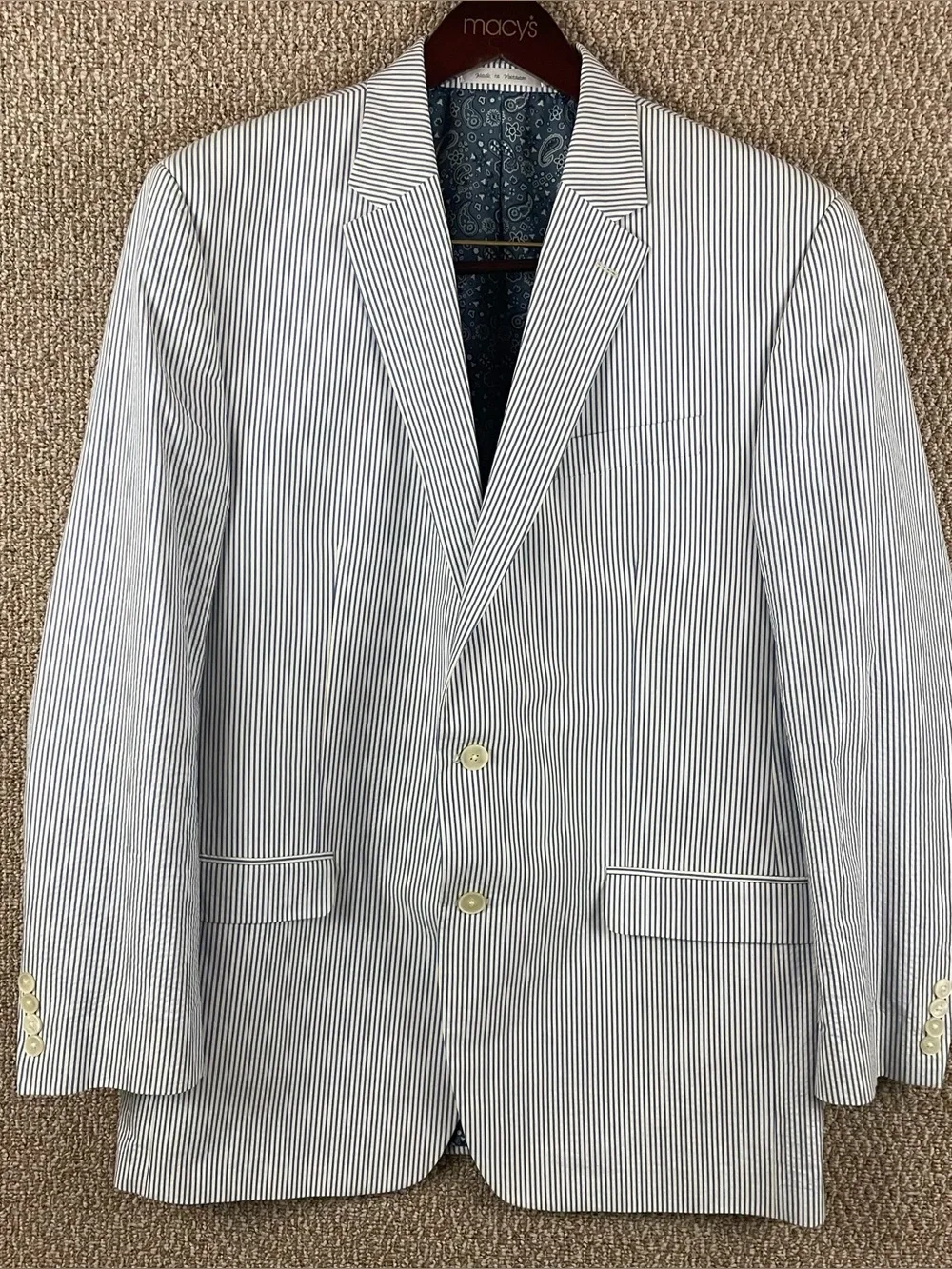 Ralph Lauren Blazer Men’s 44L Blue Seersucker Cotton 2 Button Single Vent R4